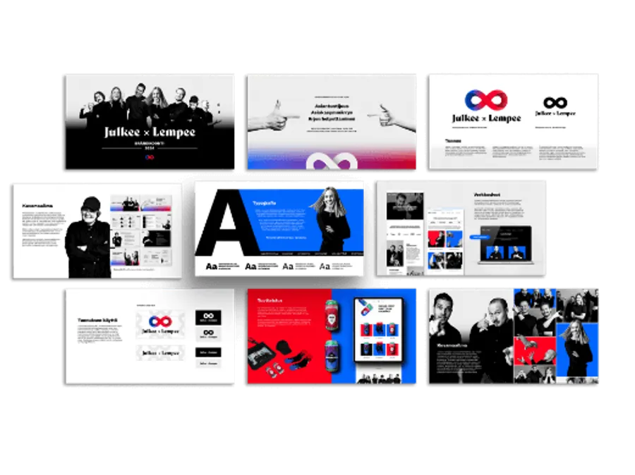 A collage of the Julkee × Lempee identity in different uses