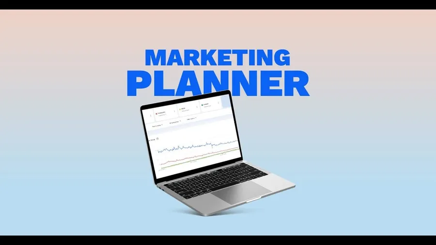 Marketing Planner -haun kansikuva: läppäri, jonka ruudulla on markkinoinnin dashboard
