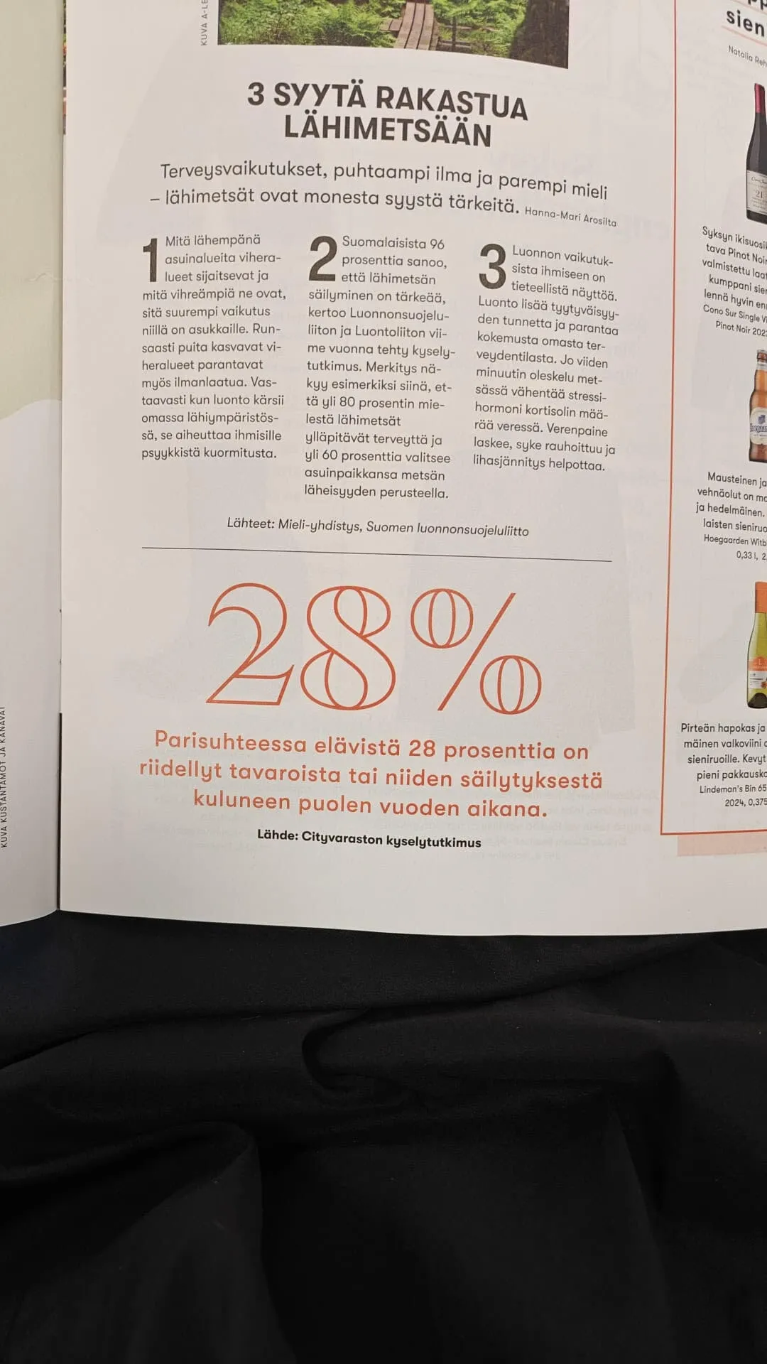Kotivinkin aukeama, jossa iso luku 28 % ja teksti parisuhteessa elävistä 28 prosenttia on riidellyt tavaroista tai niiden säilytyksestä, lähde Cityvaraston kyselytutkimus