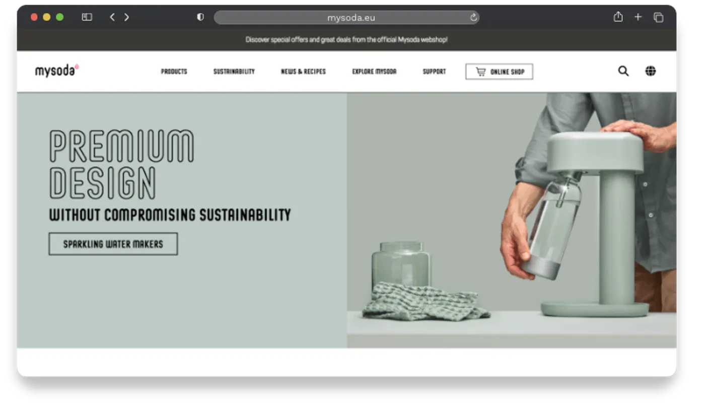 The Mysoda.eu website on a laptop