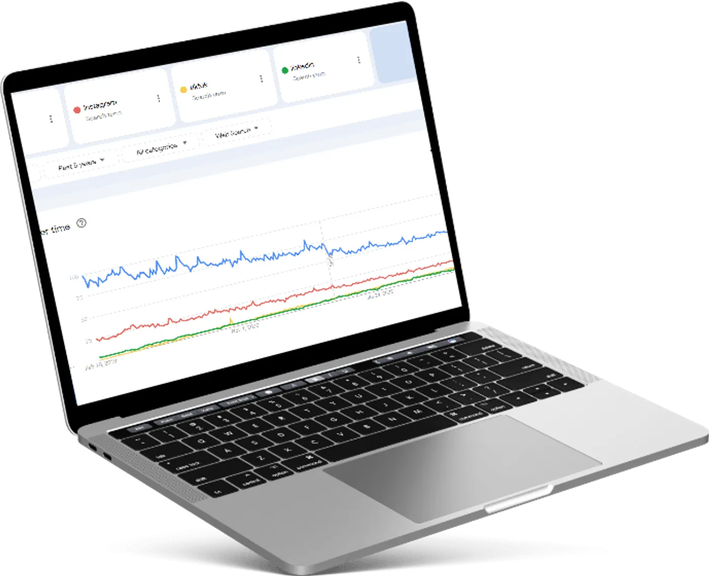 A laptop showing how search shares have developed