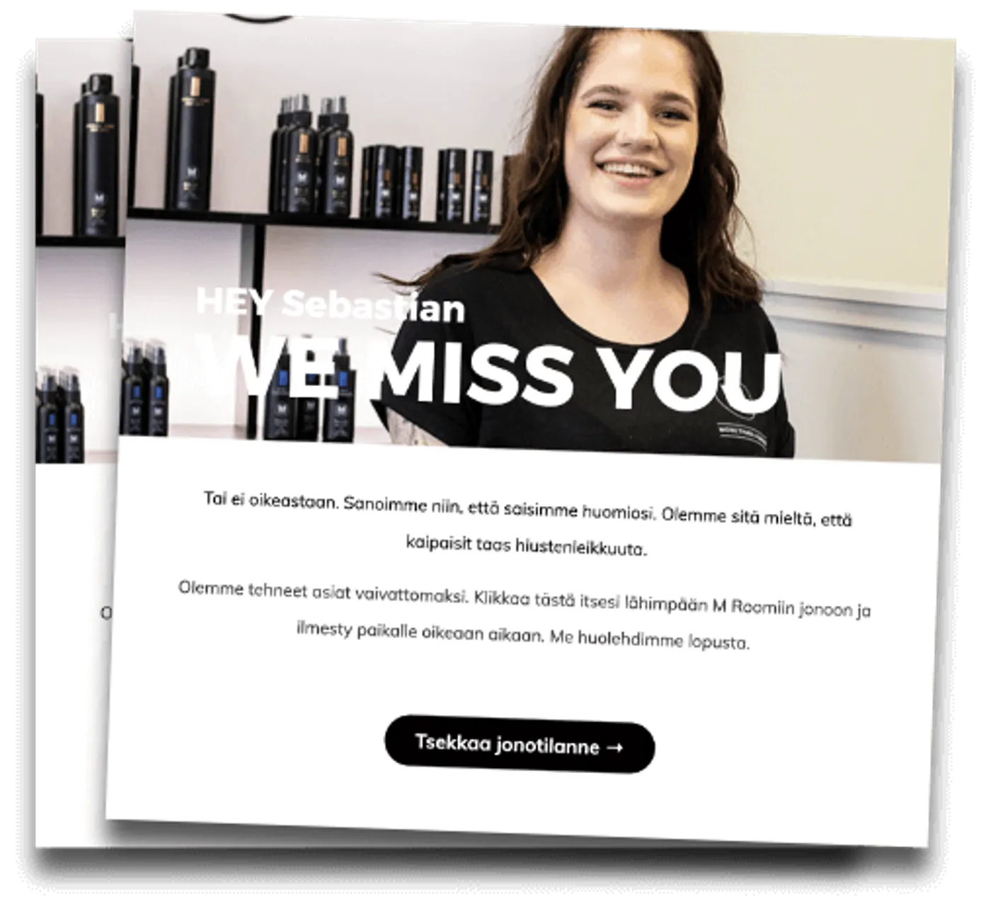 M Room’s email ”We miss you”