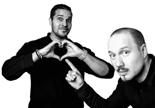 Sebu and Lasse making a heart with their hands